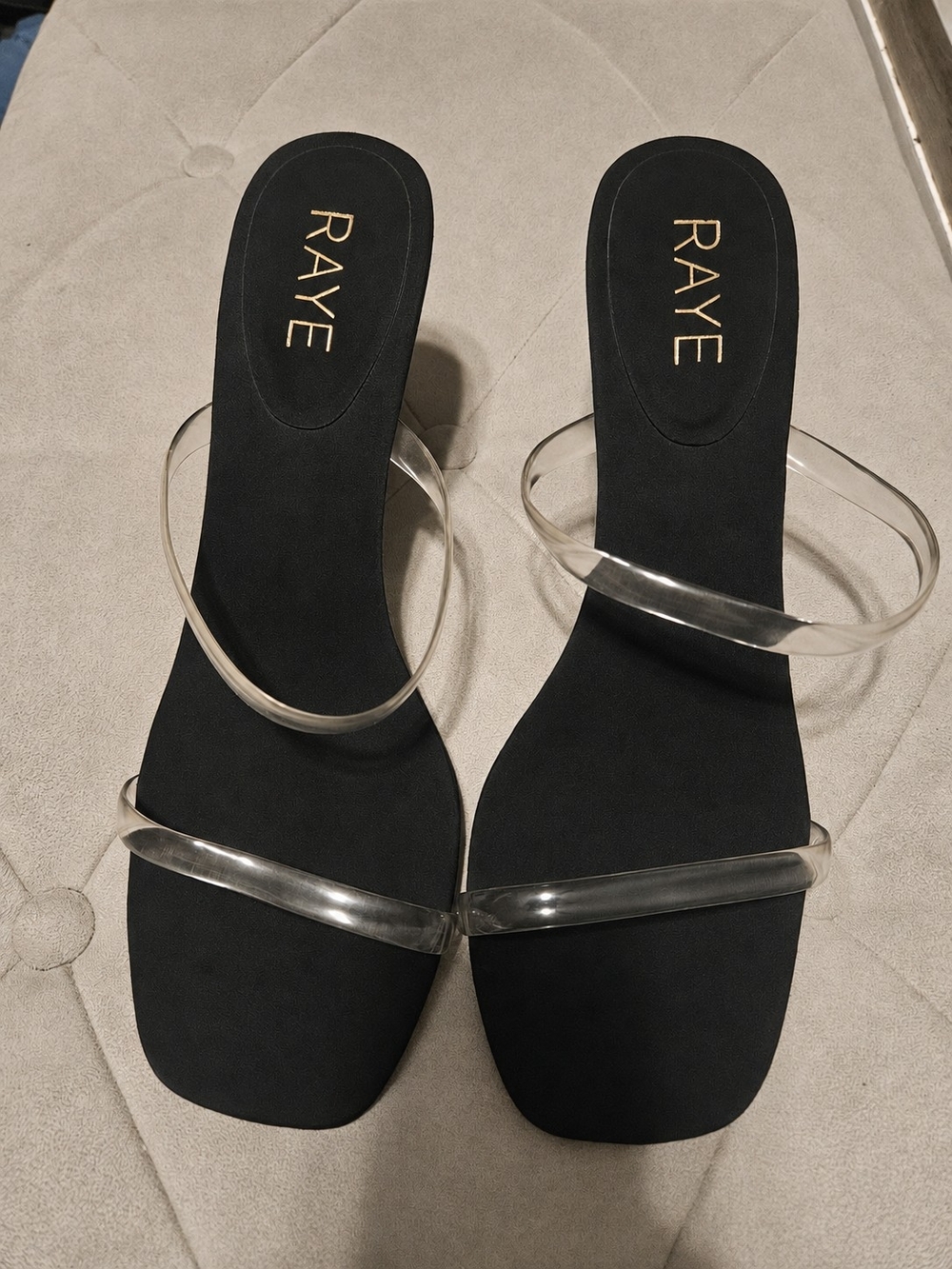 RAYE Black Slide Sandals with Clear Vinyl Straps